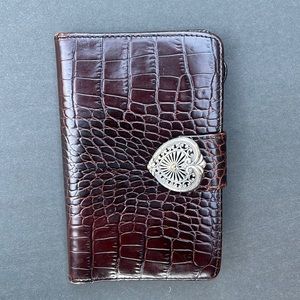 Brighton Dark Brown Crocodile Embossed Bifold Wallet with Heart Clasp